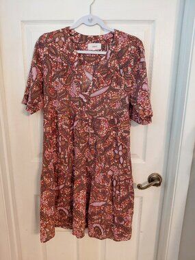 Xirena Floral Neutral Dress Relaxed Fit Lightweight Spring Boho Small Short